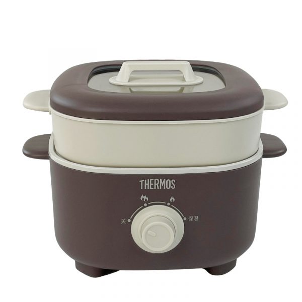 膳魔师（THERMOS） 多功能锅电火锅 2.5L家用小火锅电炒锅带蒸屉 EHA-4333A 可可棕